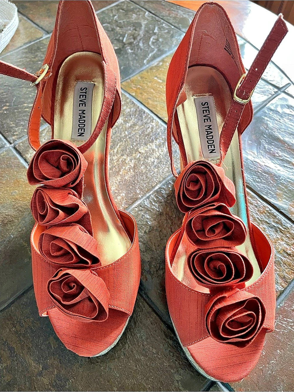 Steve Madden Floral Wedge Sandals Orange US 9.5